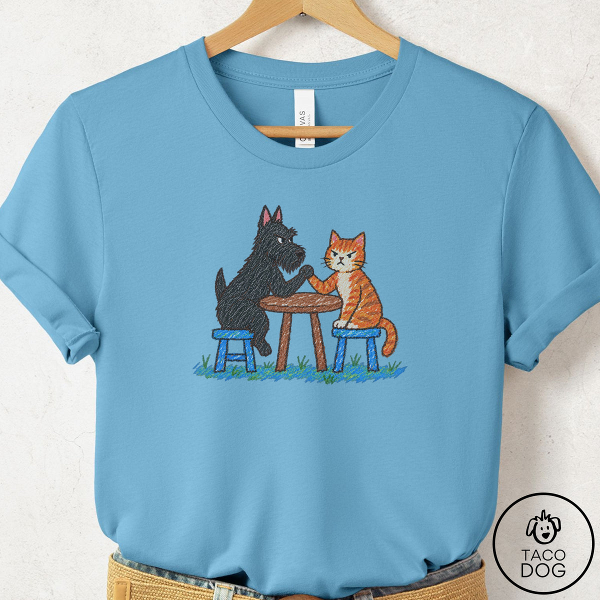 Scottie Arm Wrestling T-Shirt Ocean Blue Taco-Dog