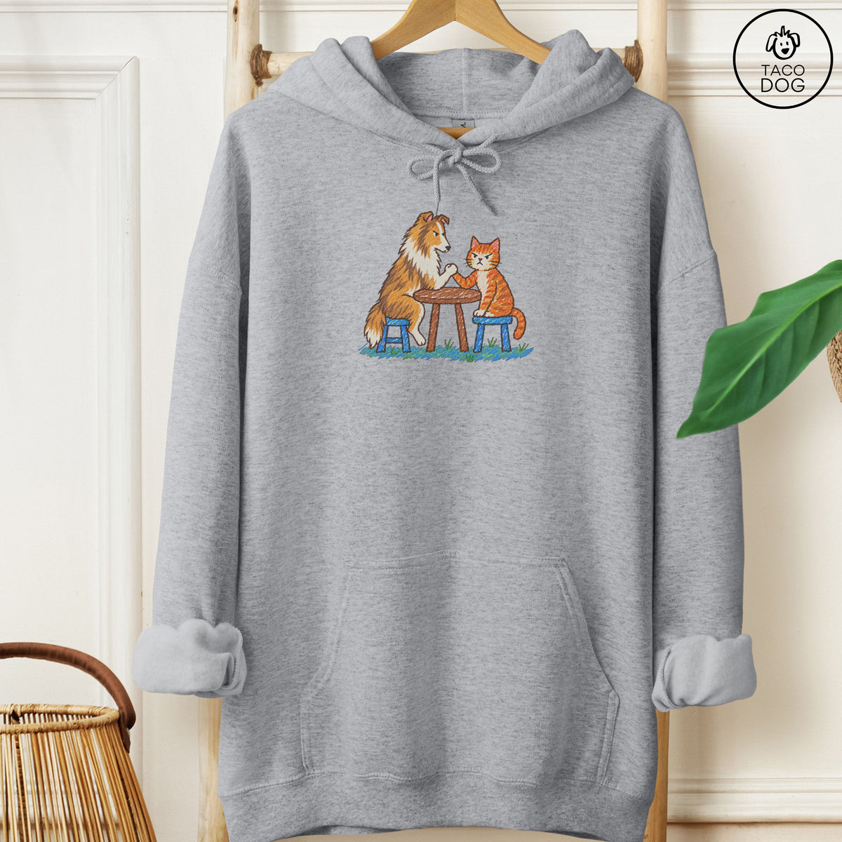 Shetland Sheepdog Arm Wrestling Hoodie Graphite Heather Taco-Dog