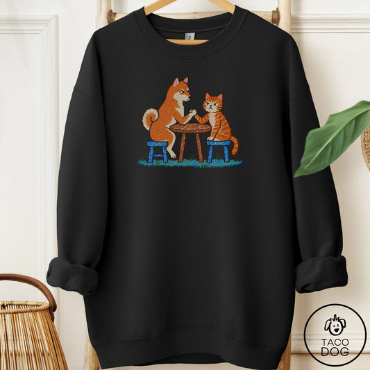 Shiba Inu Arm Wrestling Sweatshirt Black Taco-Dog