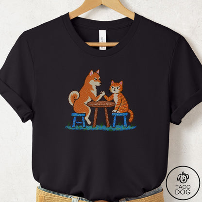 Shiba Inu Arm Wrestling T-Shirt Black Taco-Dog