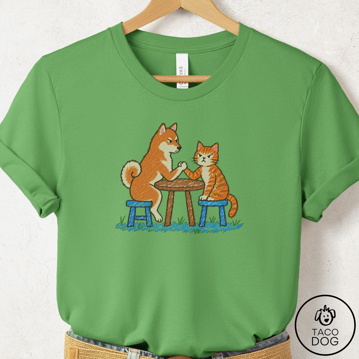 Shiba Inu Arm Wrestling T-Shirt Leaf Taco-Dog