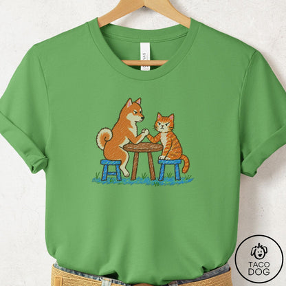 Shiba Inu Arm Wrestling T-Shirt Leaf Taco-Dog