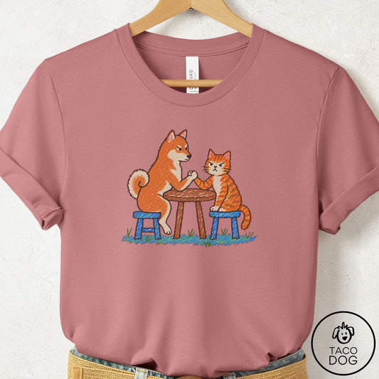 Shiba Inu Arm Wrestling T-Shirt Mauve Taco-Dog