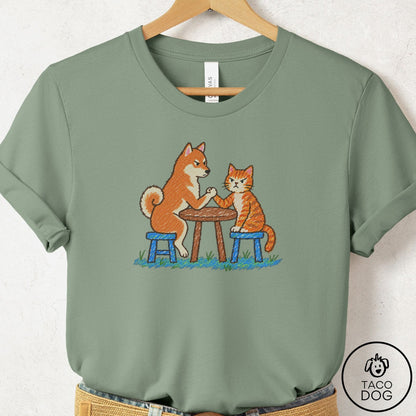 Shiba Inu Arm Wrestling T-Shirt Sage Taco-Dog