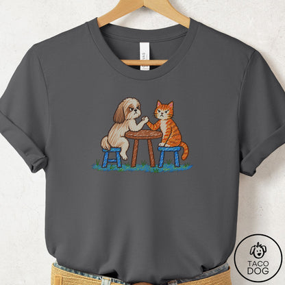Shih Tzu Arm Wrestling T-Shirt Asphalt Taco-Dog