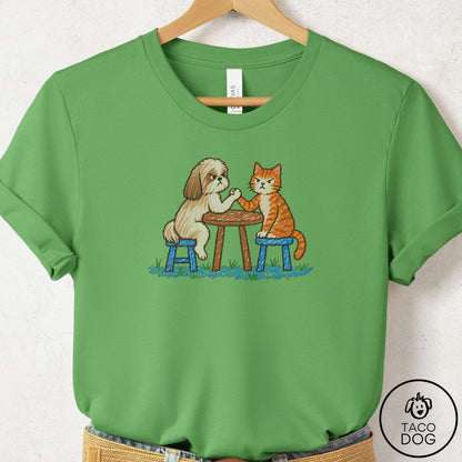 Shih Tzu Arm Wrestling T-Shirt Leaf Taco-Dog