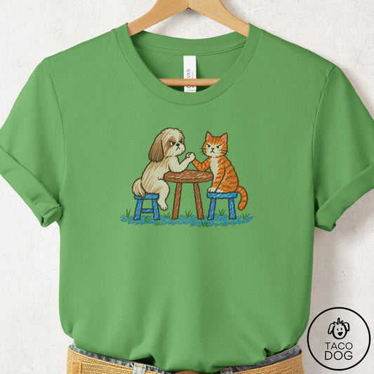 Shih Tzu Arm Wrestling T-Shirt Leaf Taco-Dog