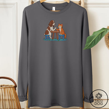 Springer Spaniel Arm Wrestling Long Sleeve Tee Asphalt Taco-Dog