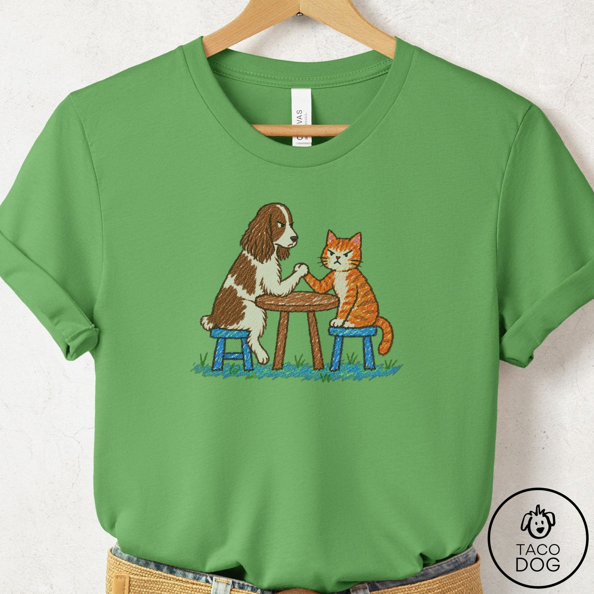 Springer Spaniel Arm Wrestling T-Shirt Leaf Taco-Dog