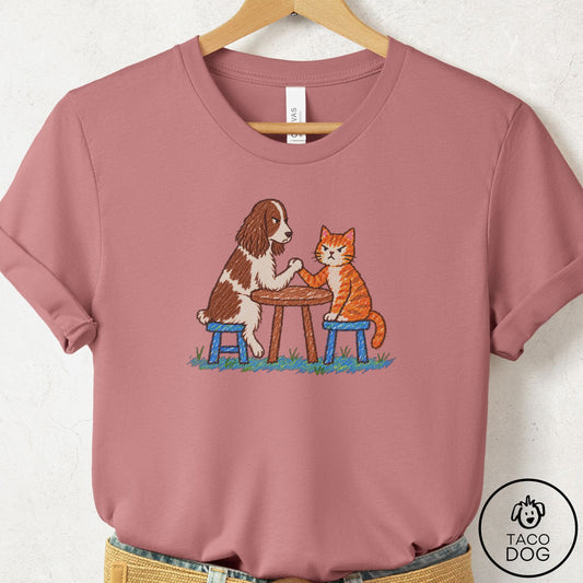 Springer Spaniel Arm Wrestling T-Shirt Mauve Taco-Dog