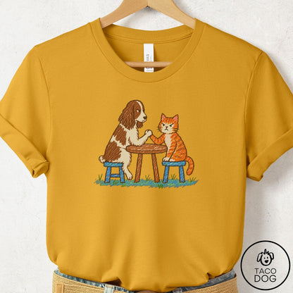 Springer Spaniel Arm Wrestling T-Shirt Mustard Taco-Dog