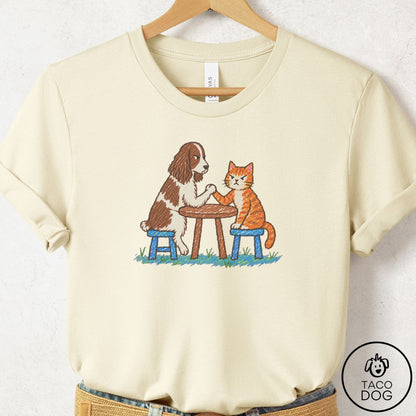 Springer Spaniel Arm Wrestling T-Shirt Natural Taco-Dog