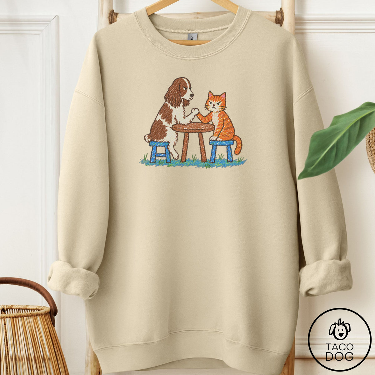Springer Spaniel Arm Wrestling Sweatshirt Sand Taco-Dog