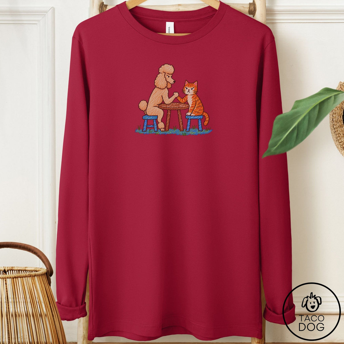 Poodle Arm Wrestling Long Sleeve Tee Cardinal Taco-Dog