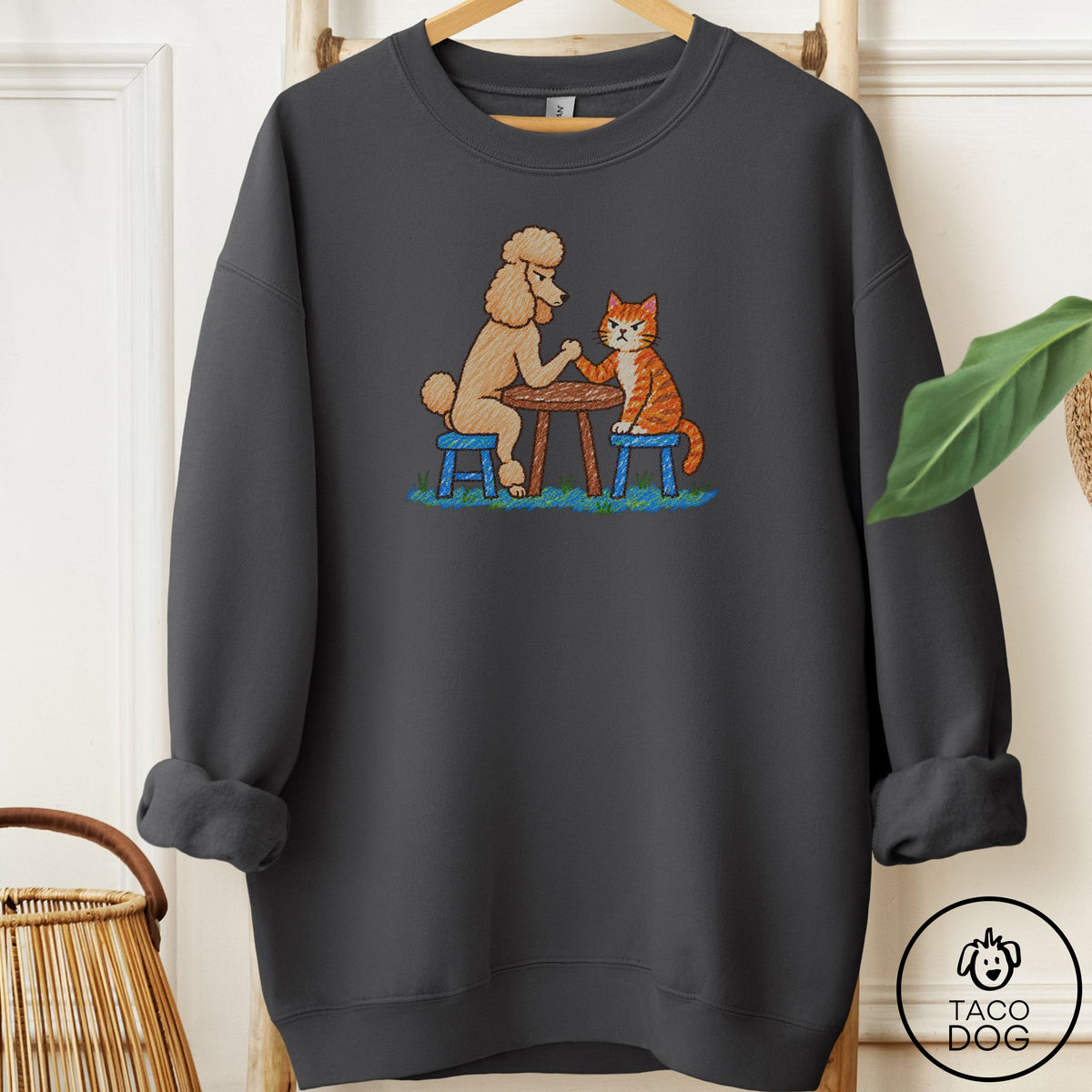 Poodle Arm Wrestling Sweatshirt Charcoal Taco-Dog