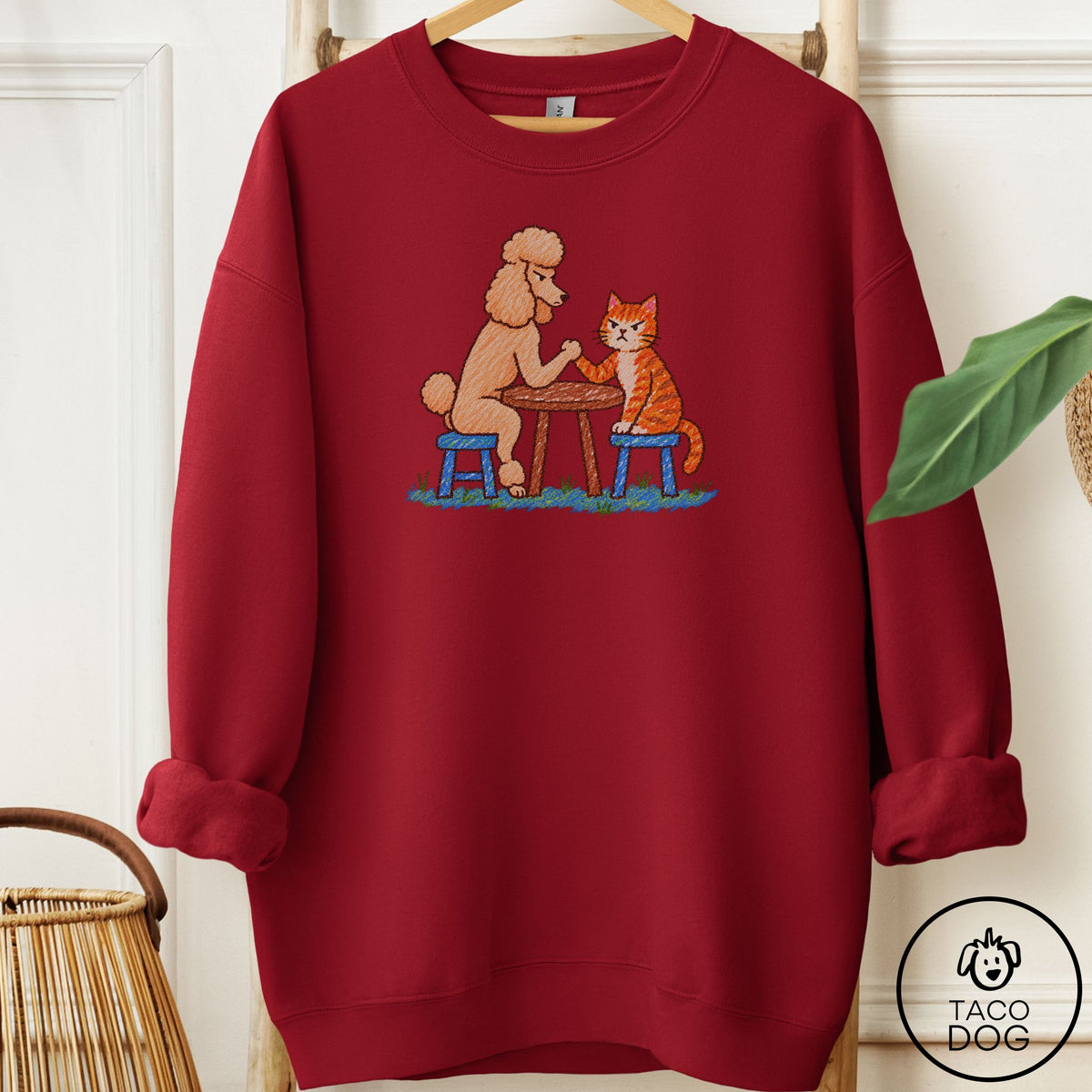 Poodle Arm Wrestling Sweatshirt Garnet Taco-Dog