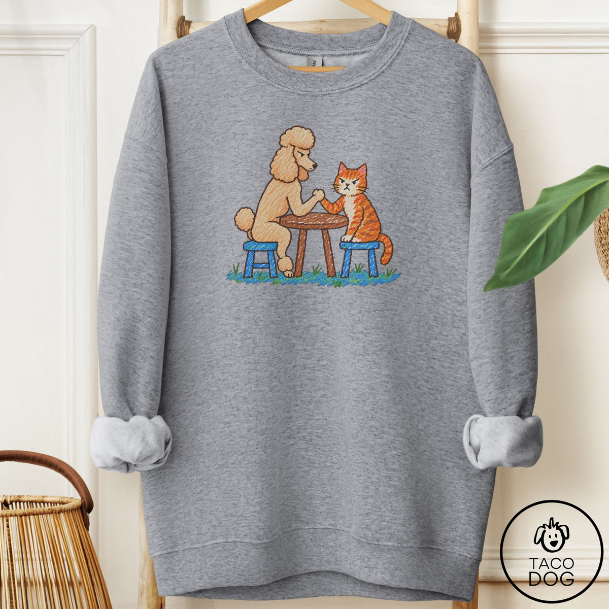 Poodle Arm Wrestling Sweatshirt Graphite Heather Taco-Dog