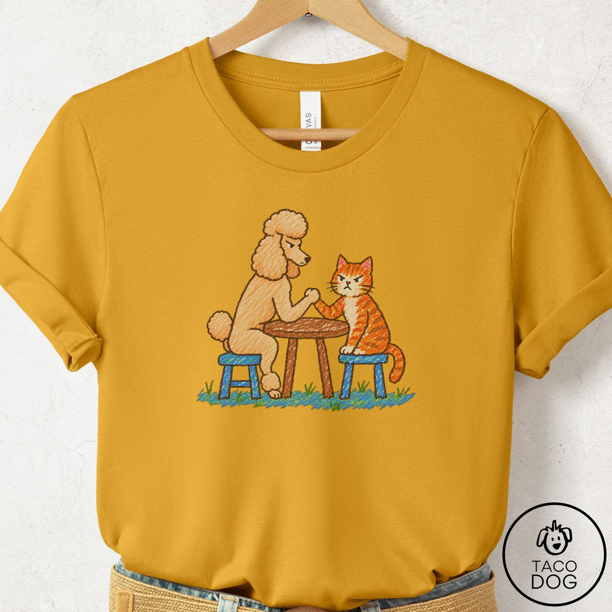 Poodle Arm Wrestling T-Shirt Mustard Taco-Dog