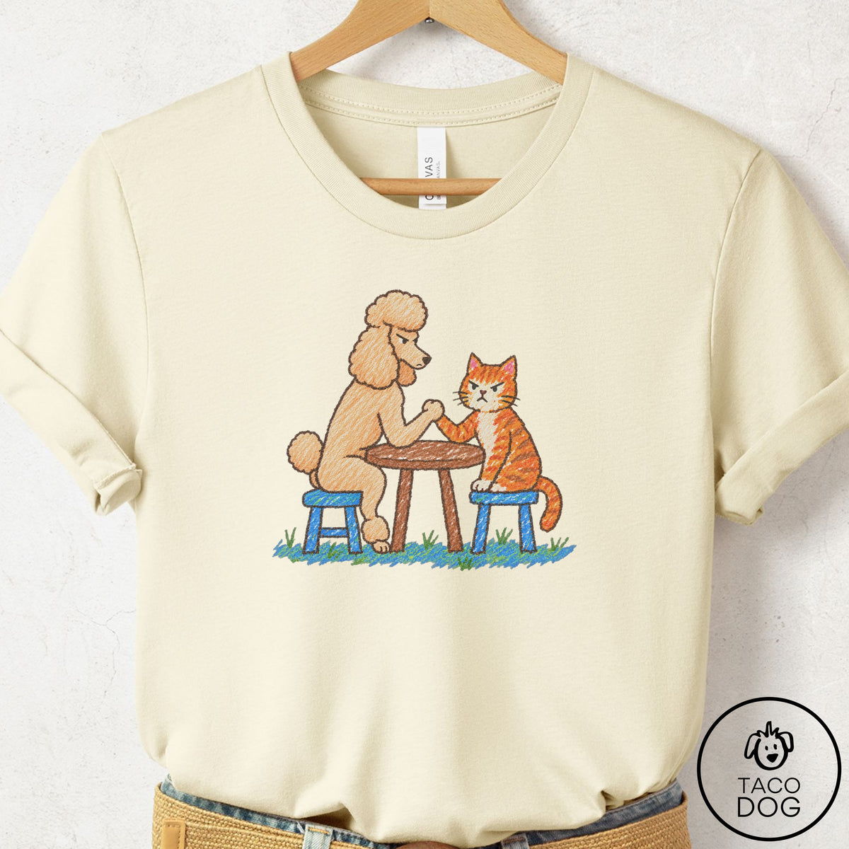 Poodle Arm Wrestling T-Shirt Natural Taco-Dog