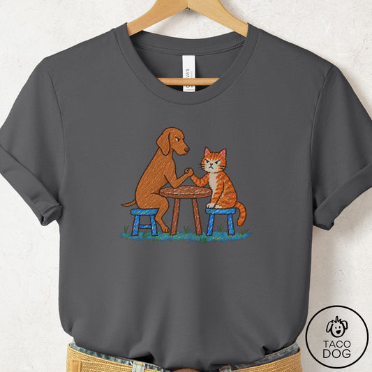 Vizsla Arm Wrestling T-Shirt Asphalt Taco-Dog
