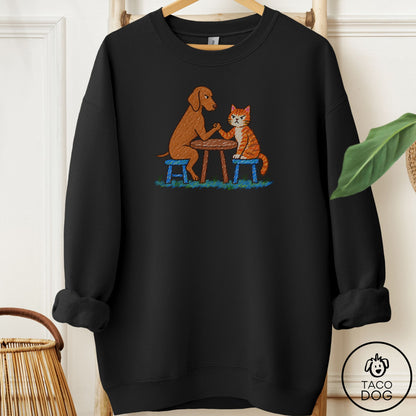 Vizsla Arm Wrestling Sweatshirt Black Taco-Dog