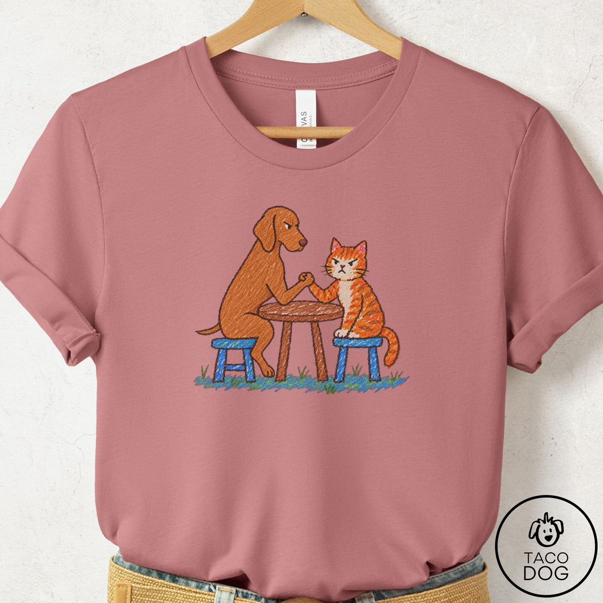 Vizsla Arm Wrestling T-Shirt Mauve Taco-Dog