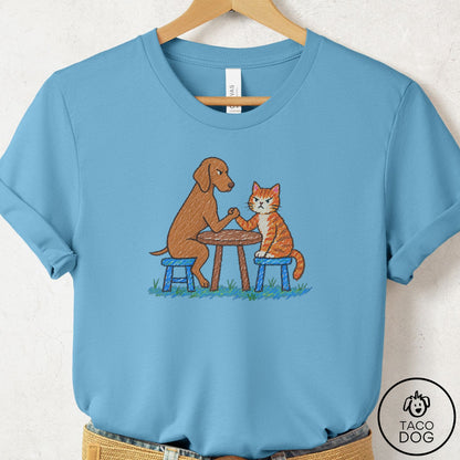 Vizsla Arm Wrestling T-Shirt Ocean Blue Taco-Dog