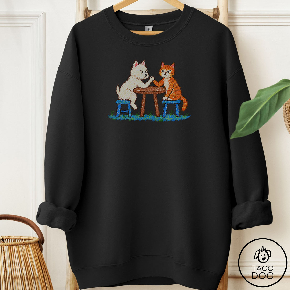 Westie Arm Wrestling Sweatshirt Black Taco-Dog