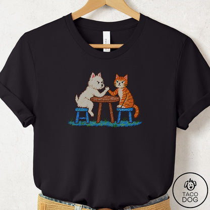Westie Arm Wrestling T-Shirt Black Taco-Dog