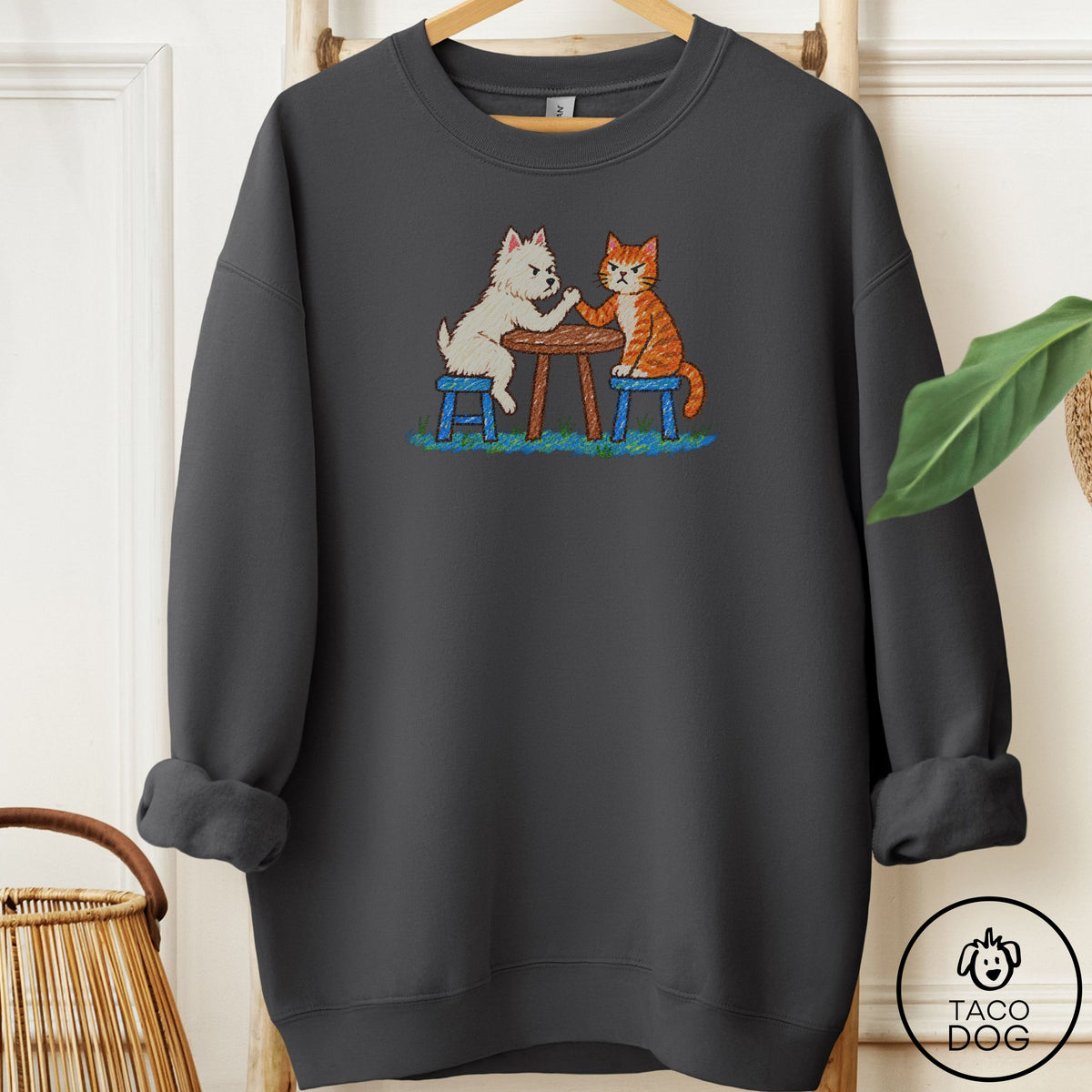 Westie Arm Wrestling Sweatshirt Charcoal Taco-Dog