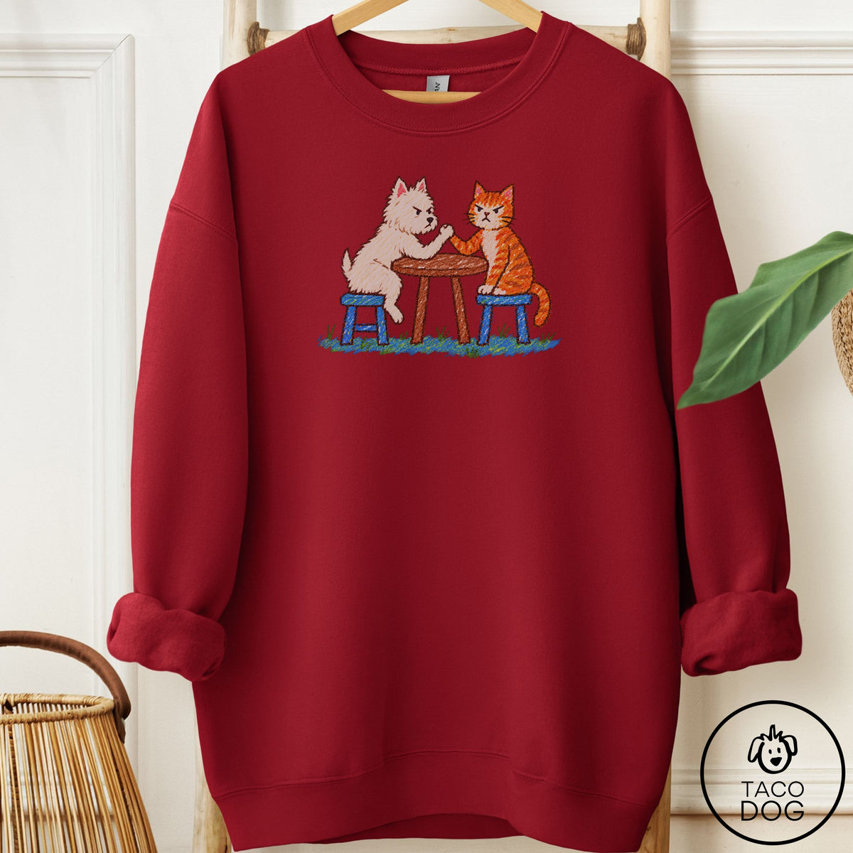 Westie Arm Wrestling Sweatshirt Garnet Taco-Dog
