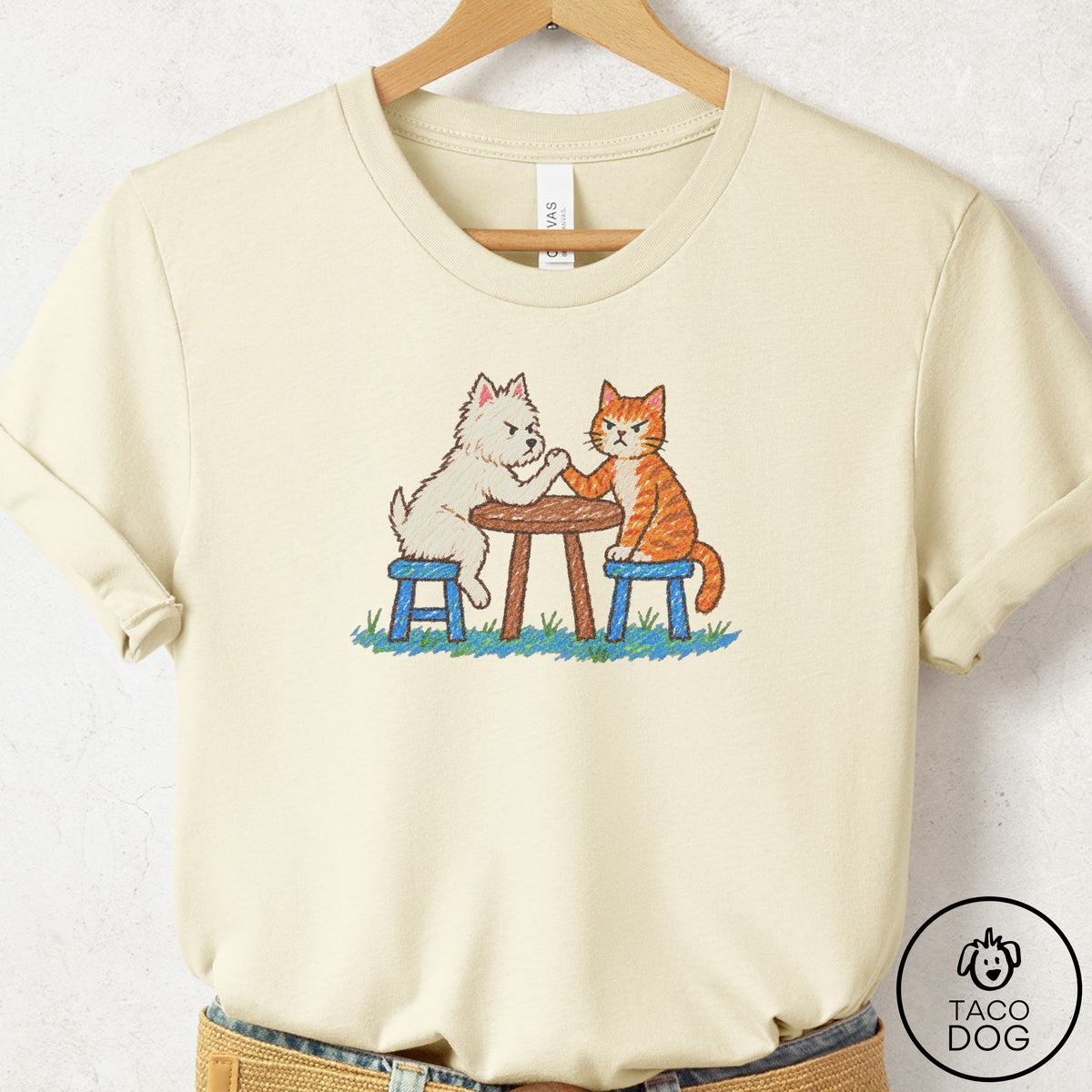 Westie Arm Wrestling T-Shirt Natural Taco-Dog