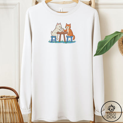Westie Arm Wrestling Long Sleeve Tee White Taco-Dog