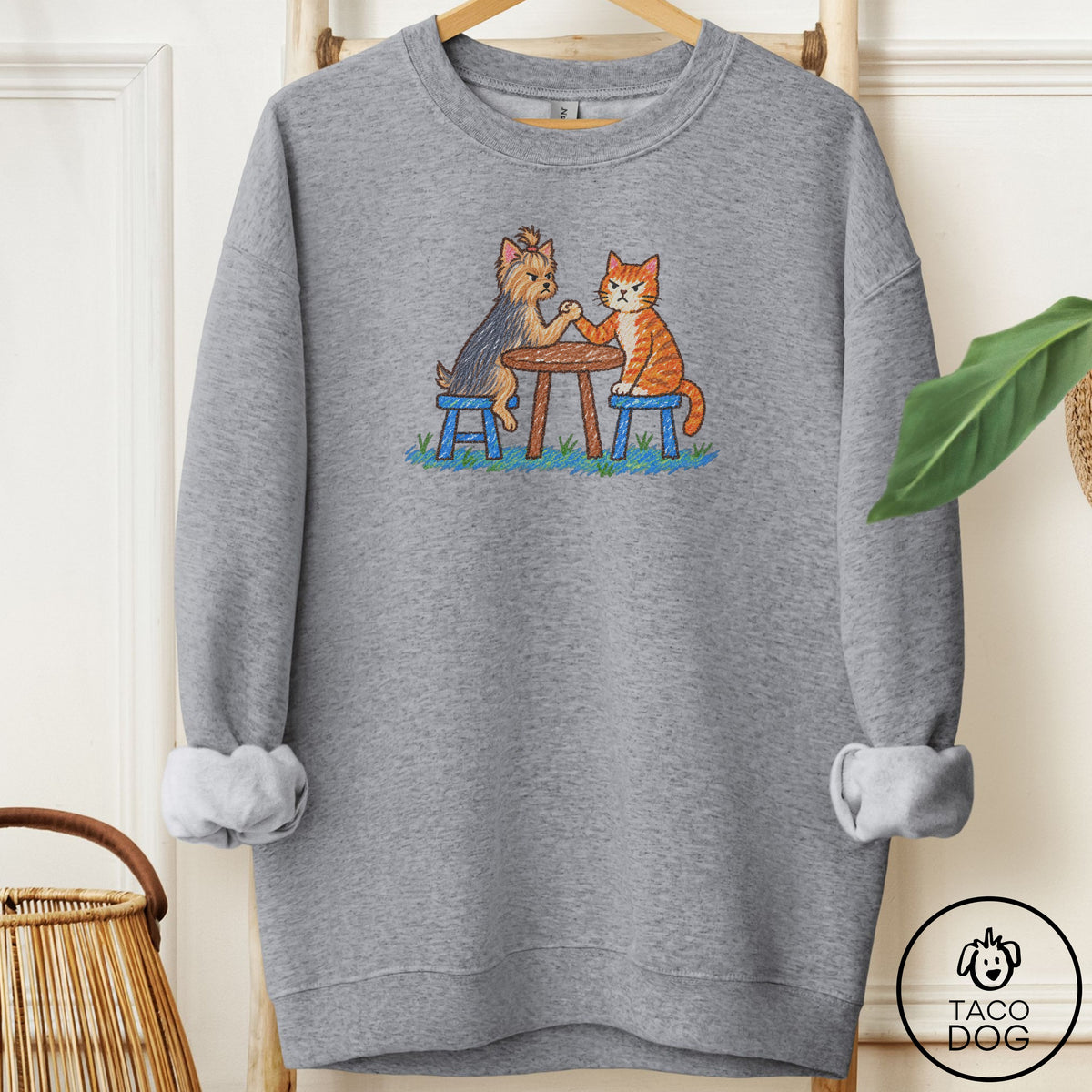 Yorkshire Terrier Yorkie Arm Wrestling Sweatshirt Graphite Heather Taco-Dog