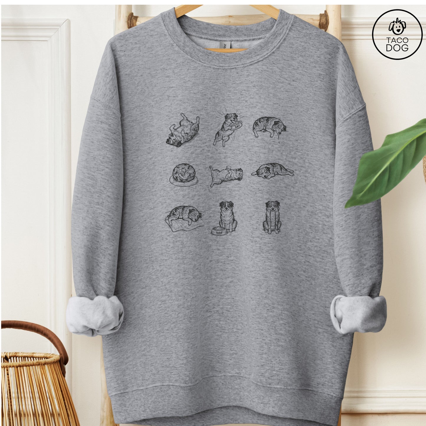 Australian Shepherd Aussie All Day Sweatshirt Graphite Heather Taco-Dog