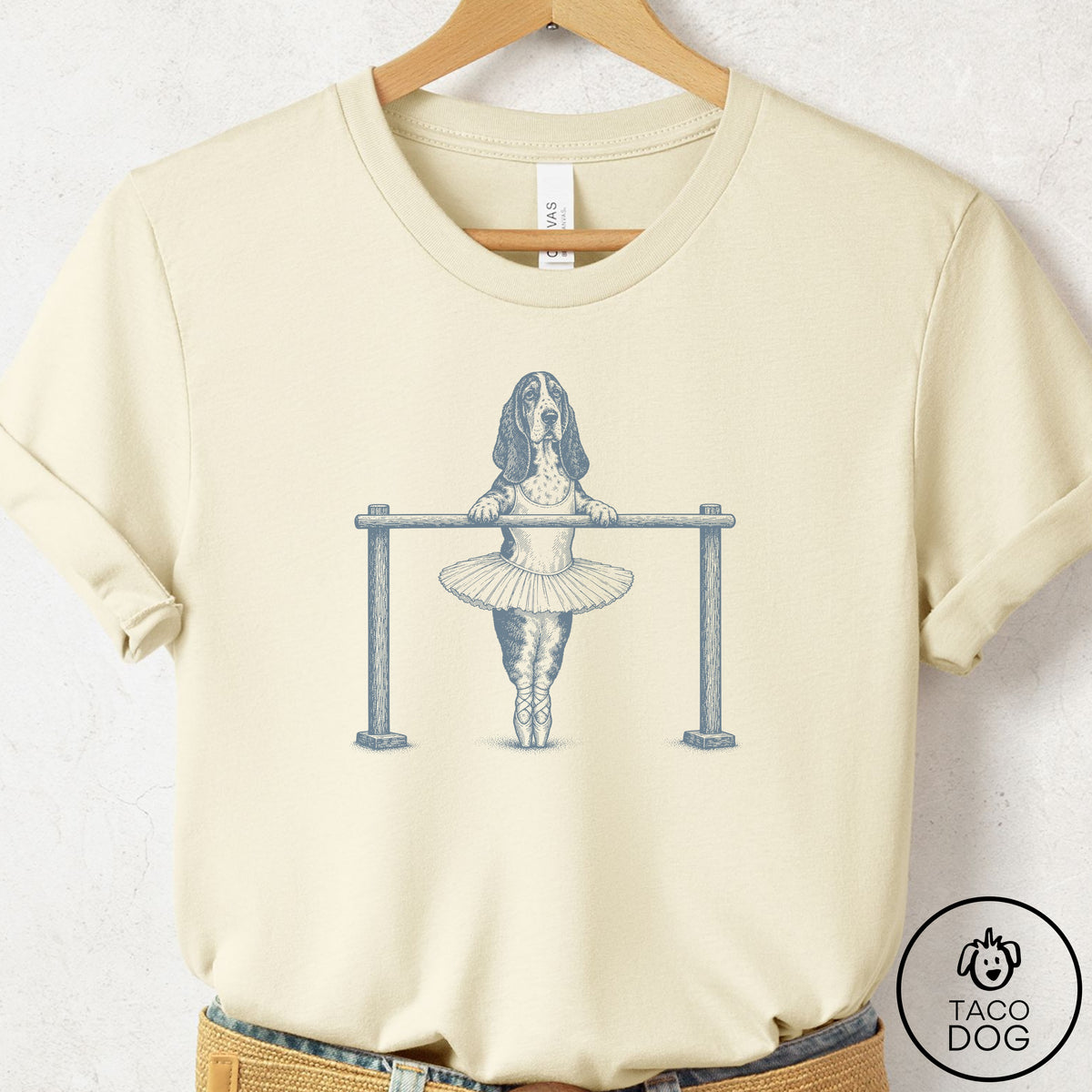 Basset Hound Ballet T-Shirt Natural Taco-Dog