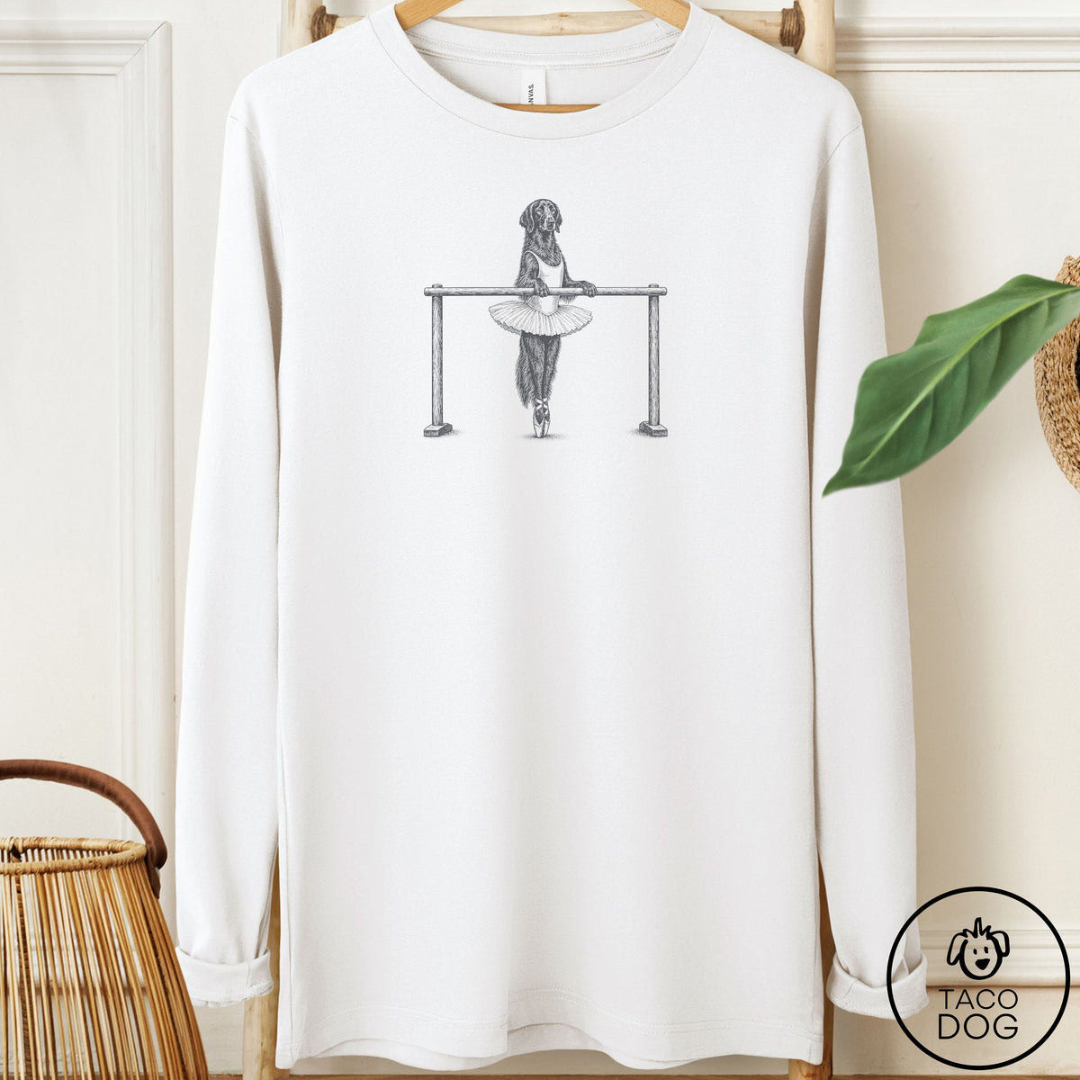 Flat-Coated Retriever Ballet Long Sleeve Tee White Taco-Dog
