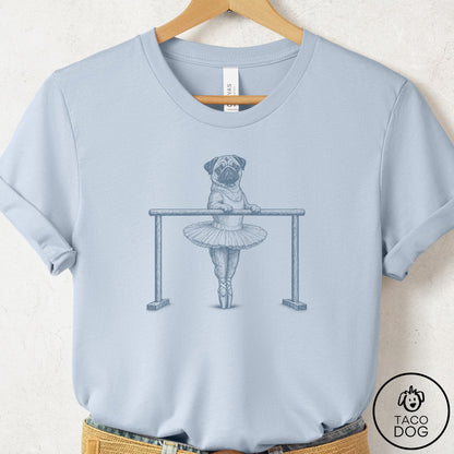 Pug Ballet T-Shirt Light Blue Taco-Dog