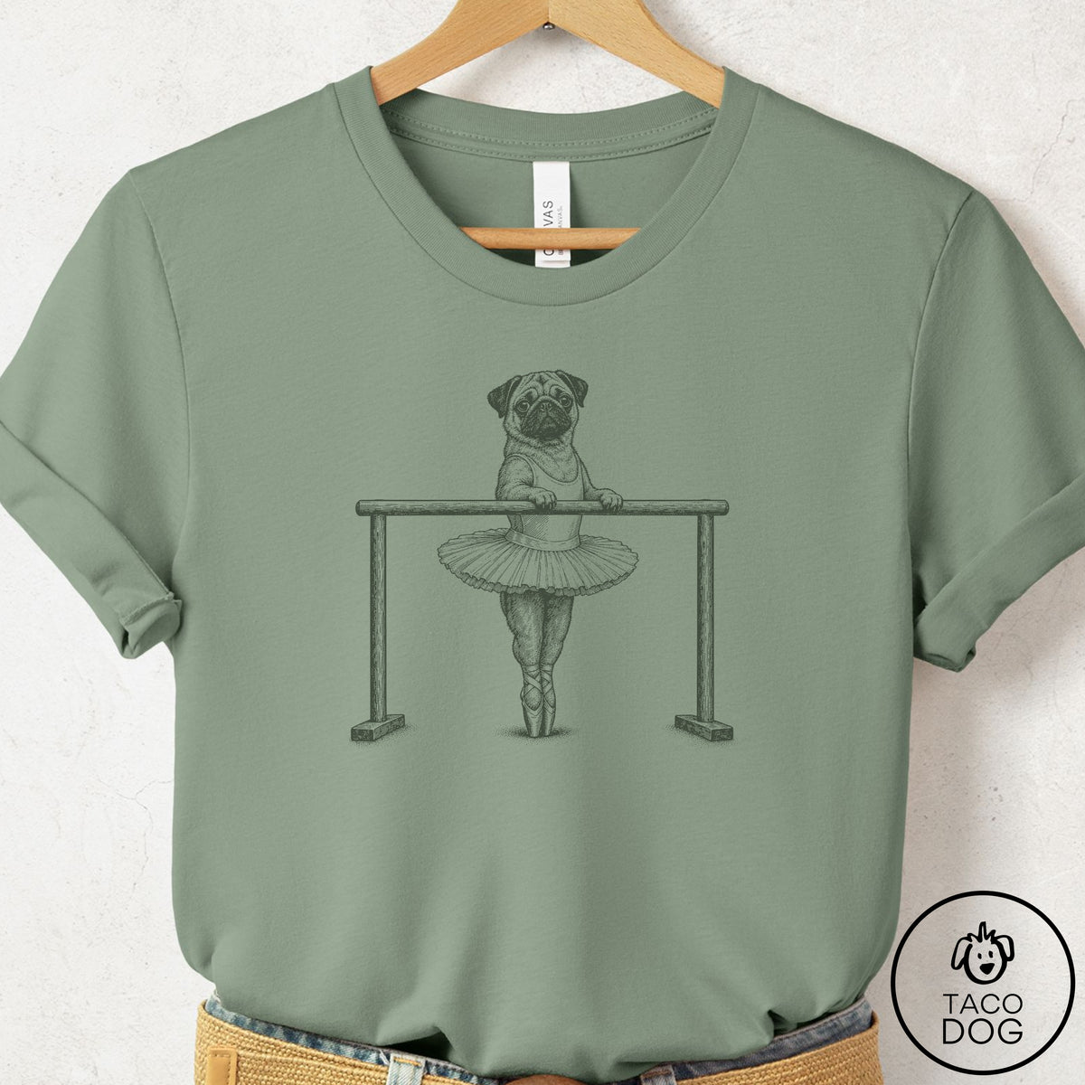Pug Ballet T-Shirt Sage Taco-Dog