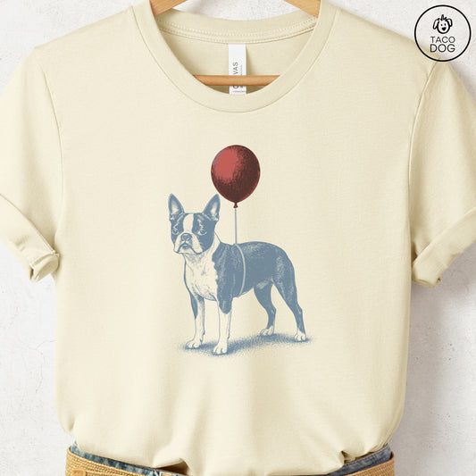 Boston Terrier Balloon T-Shirt Natural S Taco-Dog