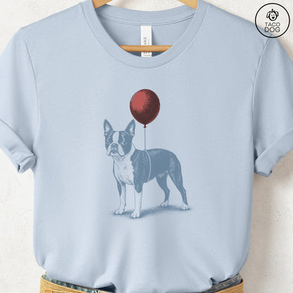 Boston Terrier Balloon T-Shirt Light Blue S Taco-Dog