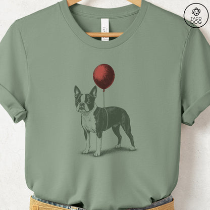 Boston Terrier Balloon T-Shirt Sage S Taco-Dog