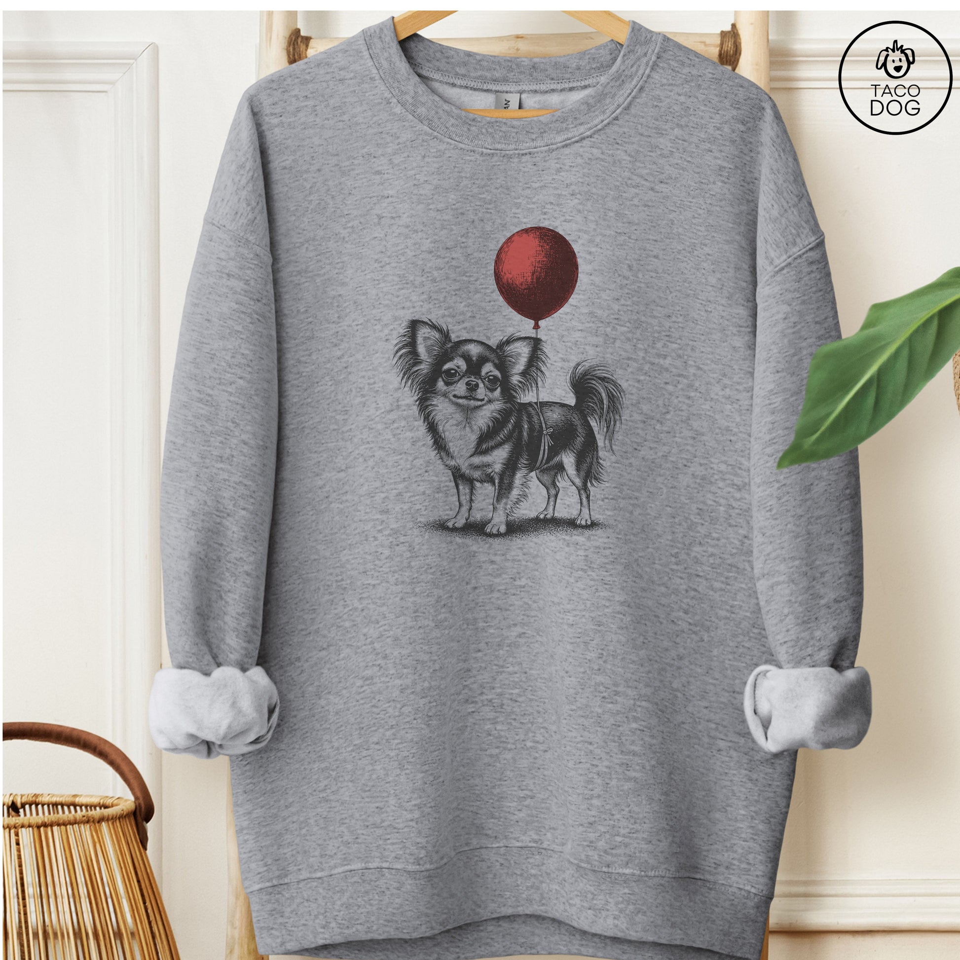 Chihuahua Balloon Sweatshirt Graphite Heather M Taco-Dog