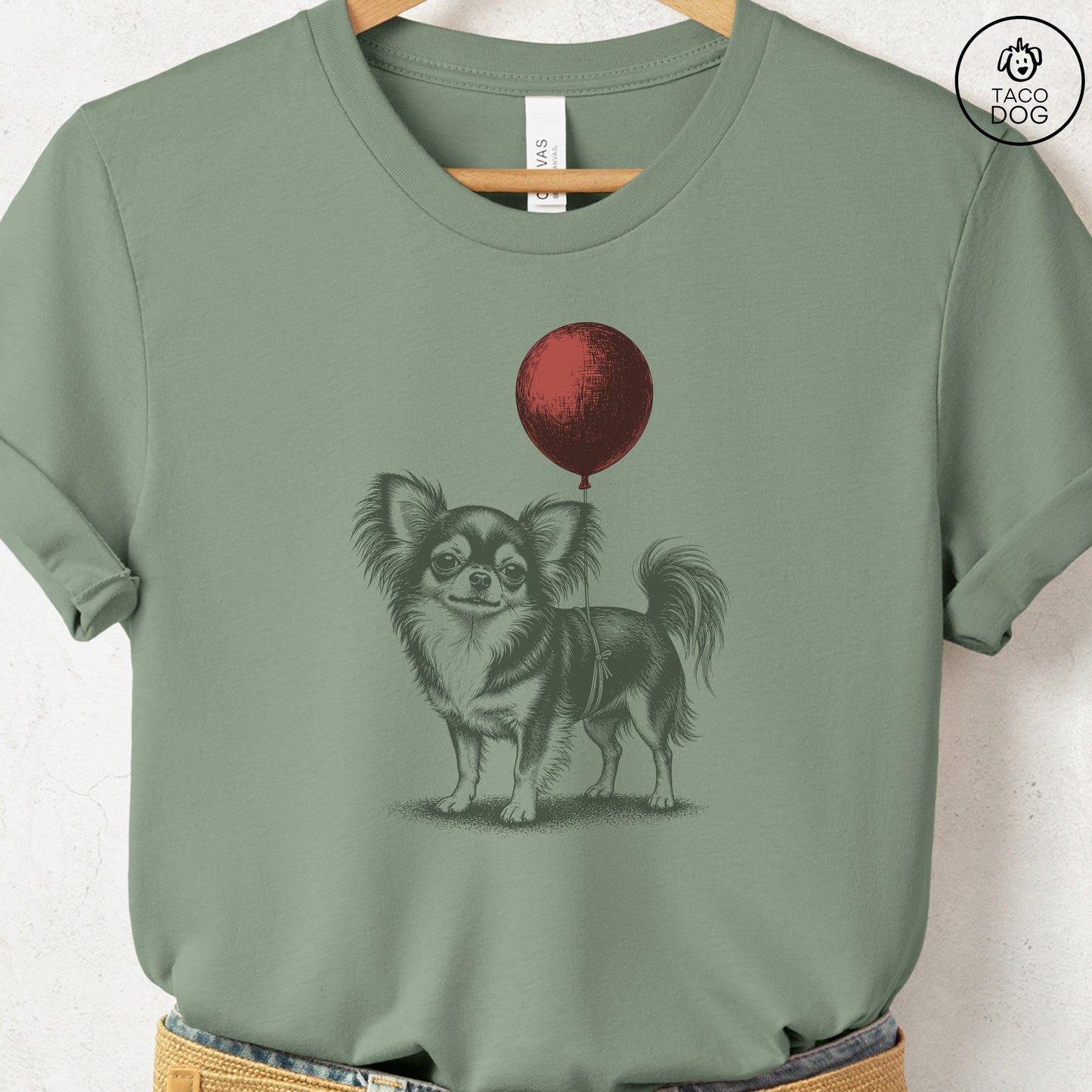 Chihuahua Balloon T-Shirt Sage S Taco-Dog