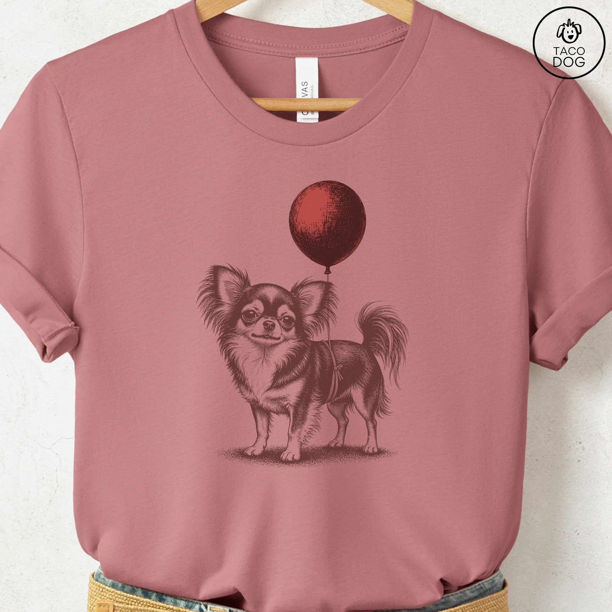 Chihuahua Balloon T-Shirt Heather Mauve S Taco-Dog