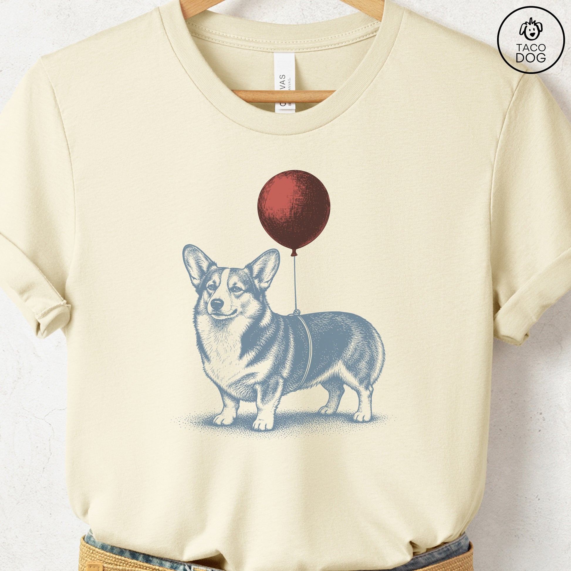 Corgi Balloon T-Shirt Natural S Taco-Dog