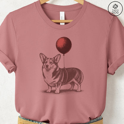 Corgi Balloon T-Shirt Heather Mauve S Taco-Dog