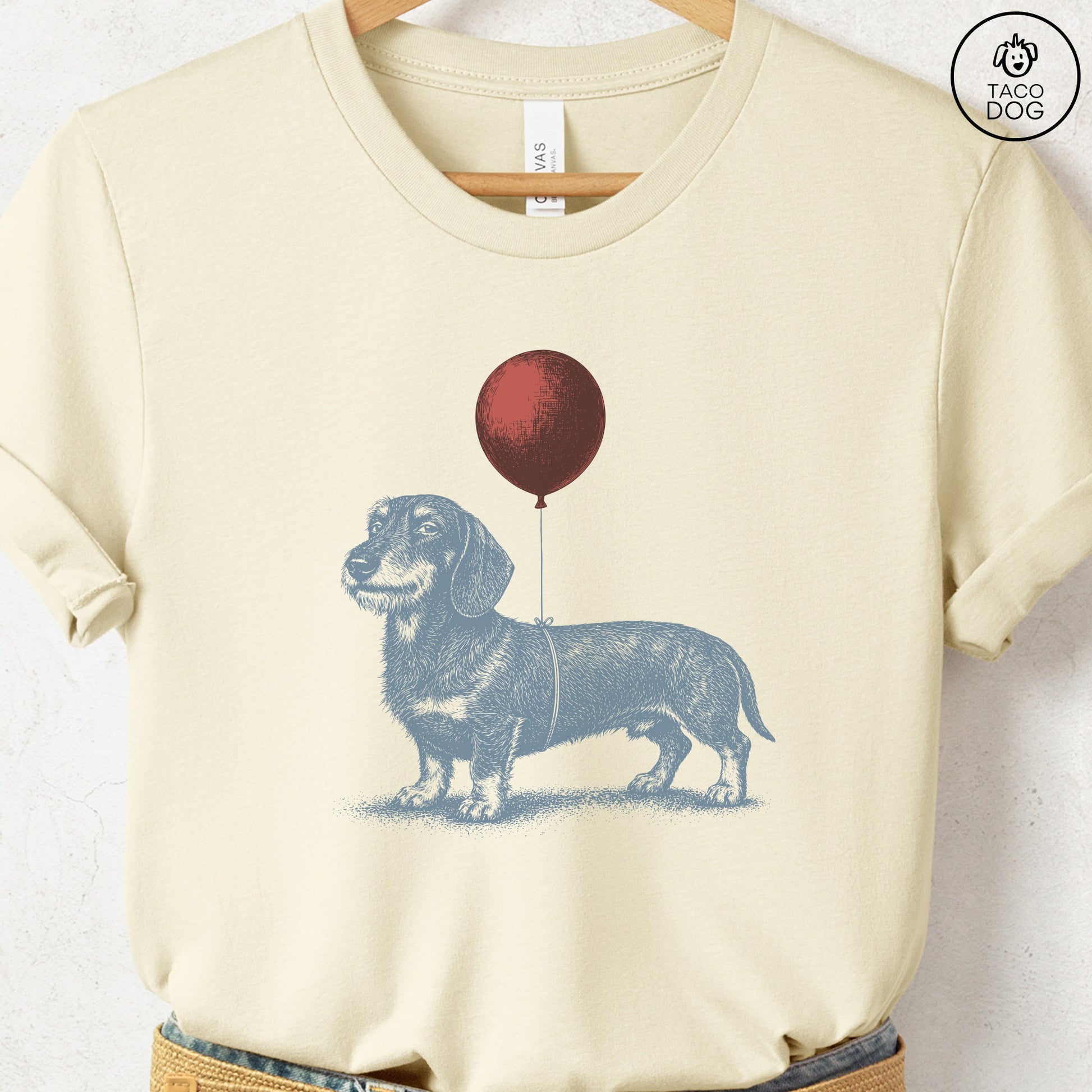 Dachshund Balloon T-Shirt Natural S Taco-Dog