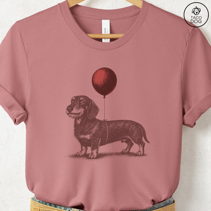 Dachshund Balloon T-Shirt Heather Mauve S Taco-Dog