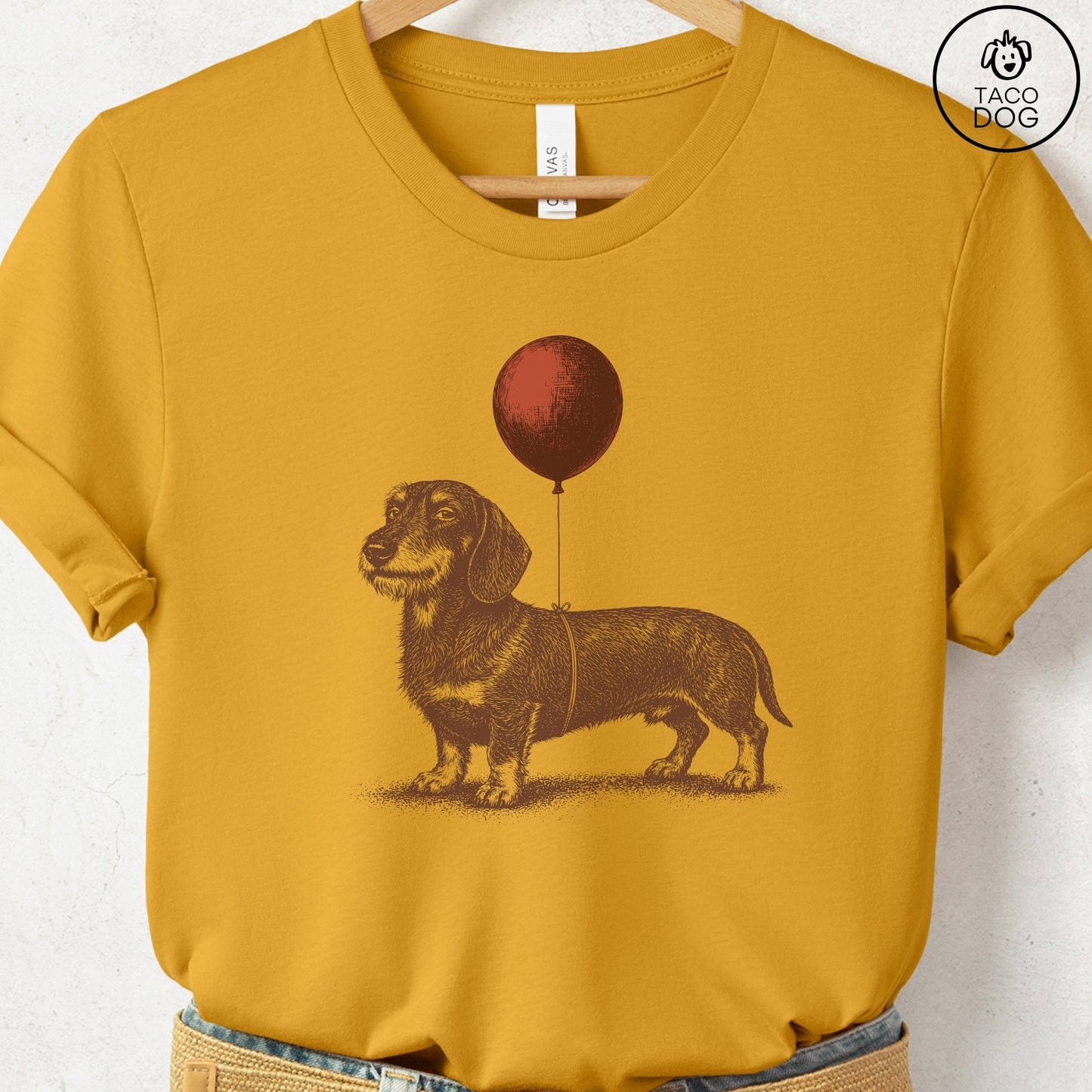 Dachshund Balloon T-Shirt Mustard S Taco-Dog